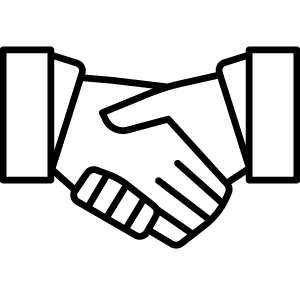 Black line drawing of two hands shaking Black line drawing of two hands shaking