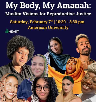 Diverse group of human faces with event title My Body, My Amanah.