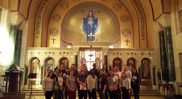 Students in cathedral