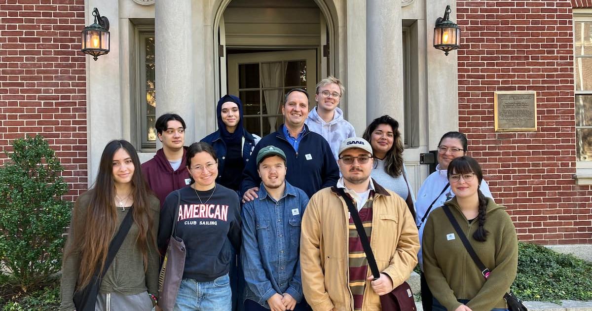 Students out front of the Wilson House museum.