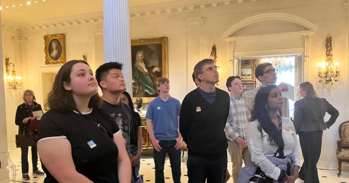 Students in the beautiful Hillwood Museum.