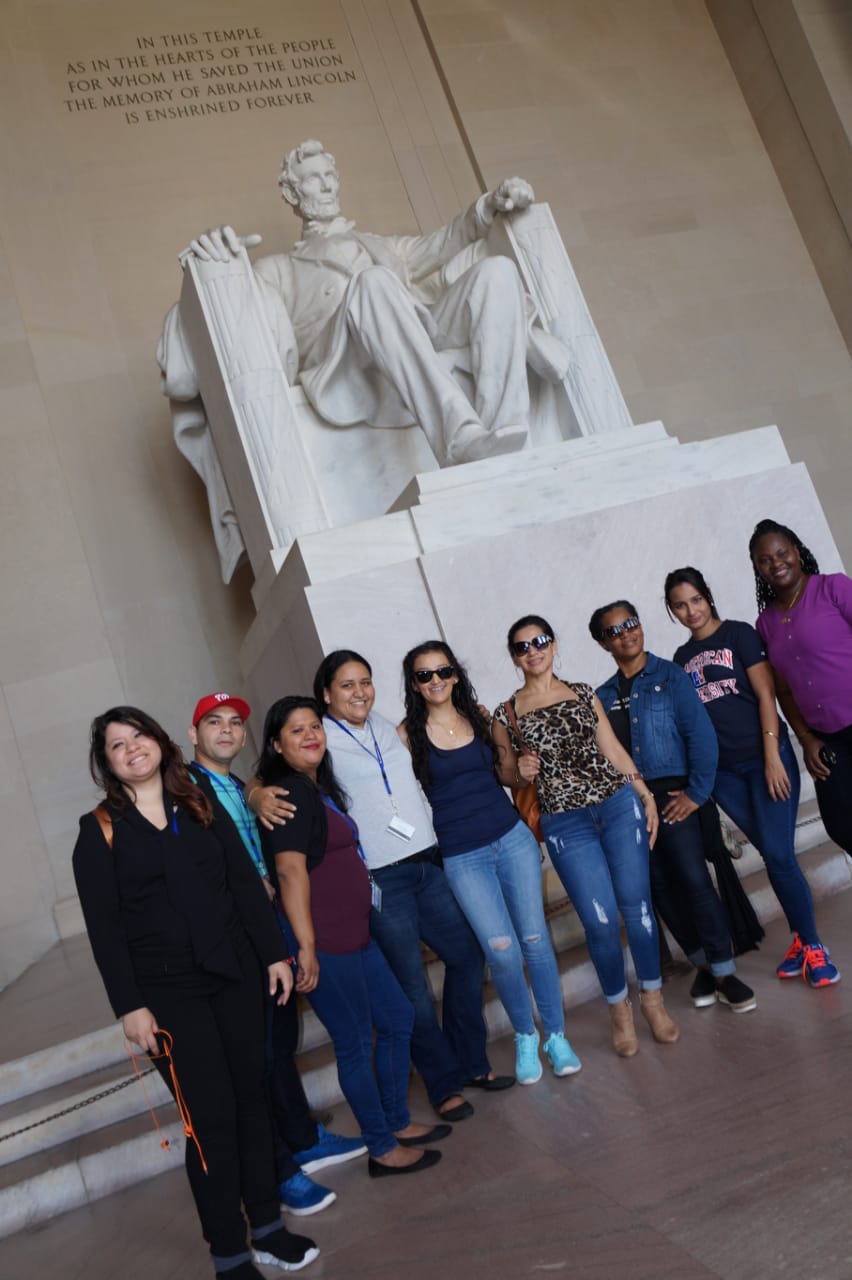 Participants in front of the Lincoln Memorial