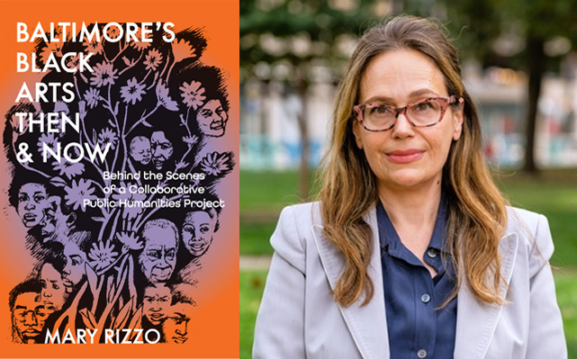 Mary Rizzo opposite cover of her book, Baltimore's Black Arts Then and Now