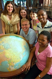 Students with globe
