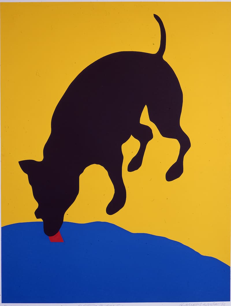 Dog lapping water.