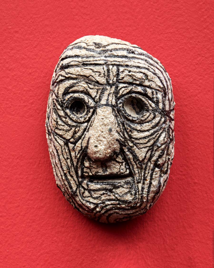 Ahn Chang-Hong, Faces, 2018. Aged, textured face sculpture.