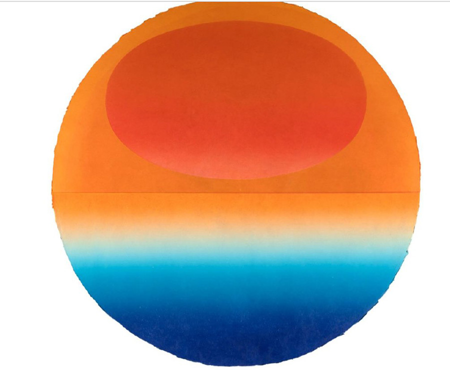 Circular gradient of sunset colors with solid orange oval at the top