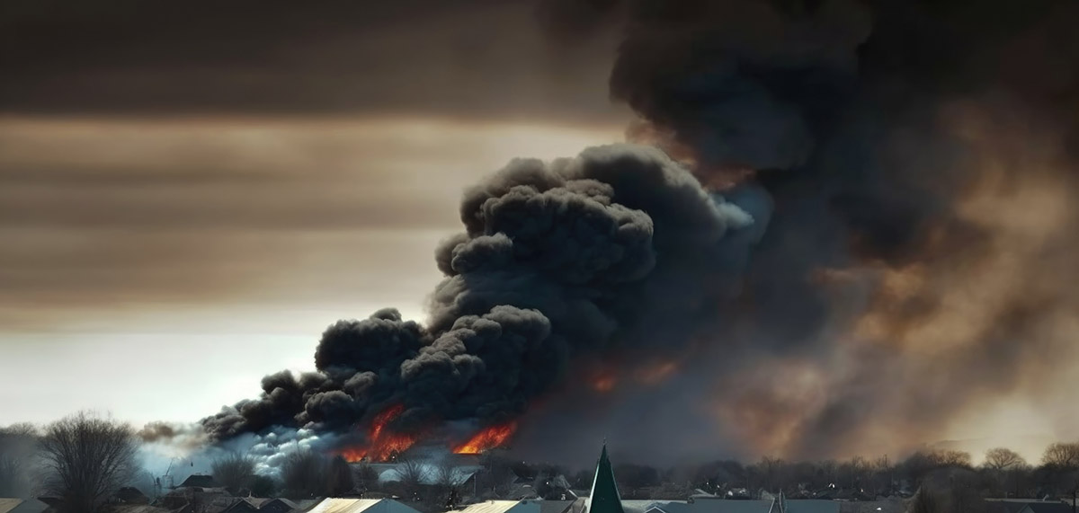 Smoke seen behind a neighborhood