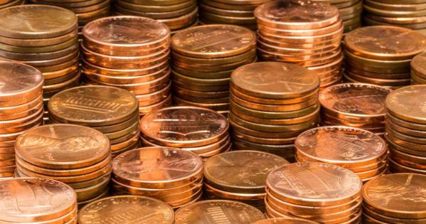 Stacks of fresh pennies