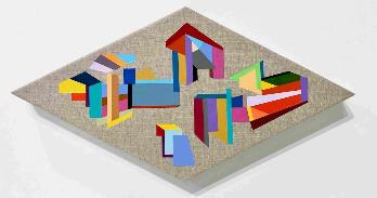 Mokha Laget, Capriccio #31, 2019. Acrylic gouache on linen, 10 x 20 in. Courtesy of the artist.
