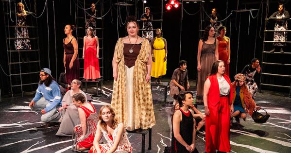 The cast of Daughters of Leda on stage