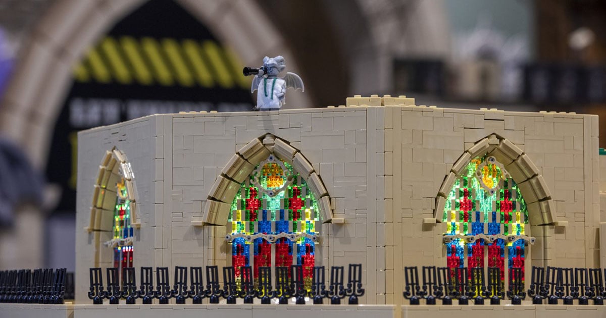 Gargoyle with telescope atop LEGO National Cathedral