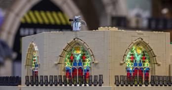 Gargoyle with telescope atop LEGO National Cathedral. Photo courtesy of Washington National Cathedral.