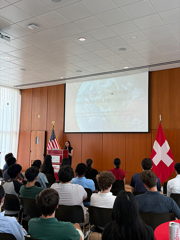 Leah Ding speaks at the Embassy of Switzerland
