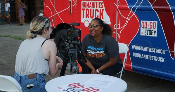 The humanities truck on site in the community