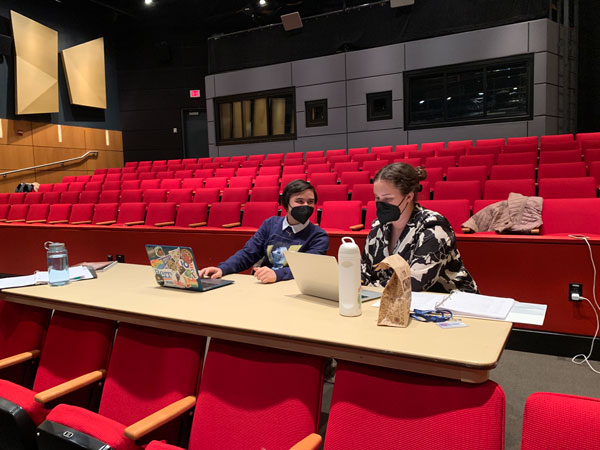 Students oversee the Sins of Sor Juana rehearsal (credit Bret O'Brien)