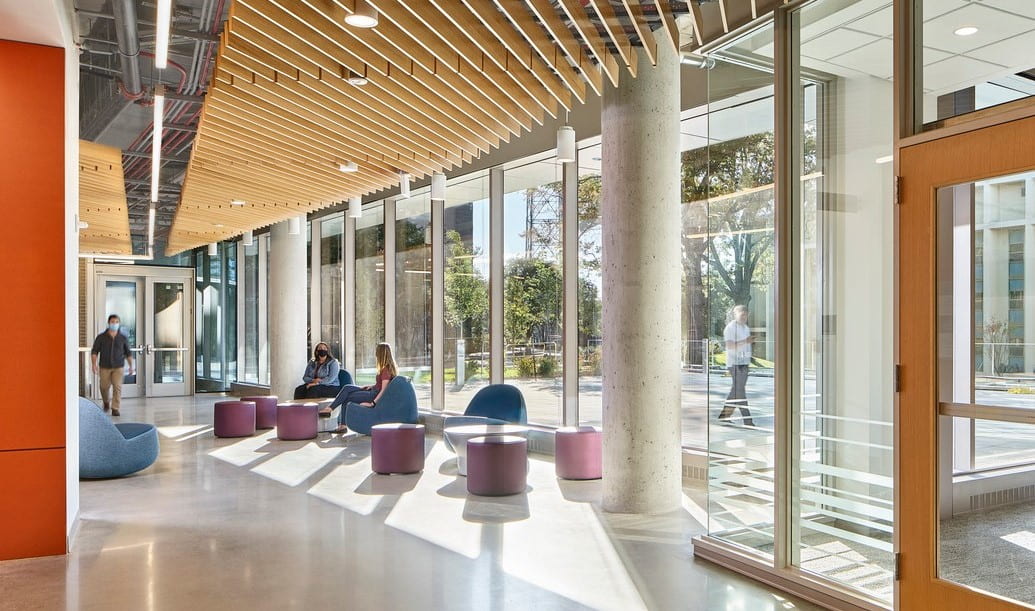 Hall of Science Glass Entryway with Students