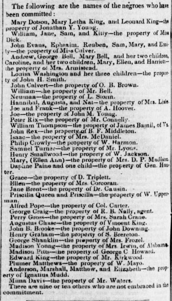 Incomplete list of the Pearl fugitives in the April 19, 1848 issue of the Daily Union.