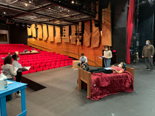 Students rehearse The Sins of Sor Juana in the Greenberg Theatre