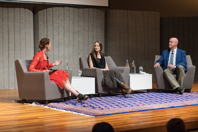 Julie Kent, Britta Joy Peterson, and Andrew Taylor on stage.