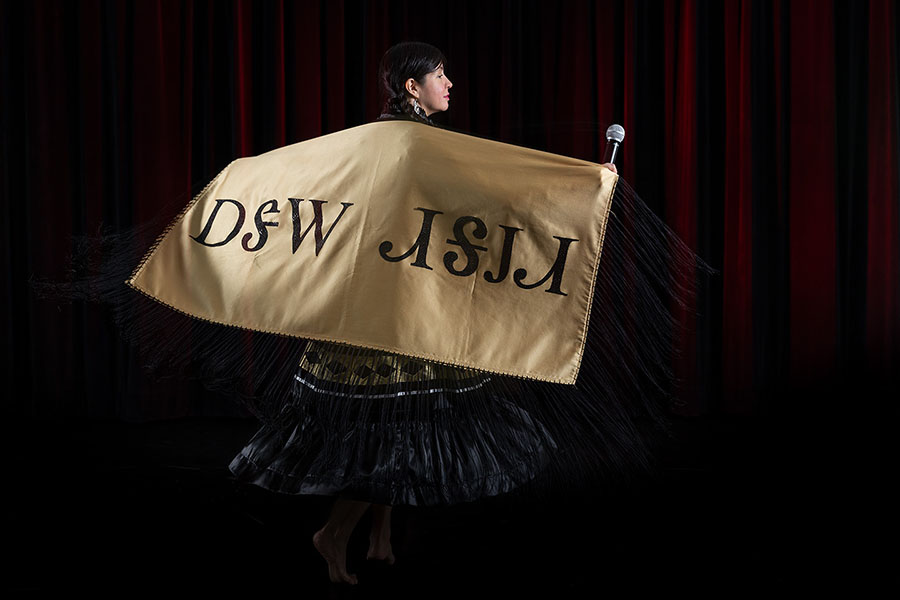 Elisa Harkins carrying banner
