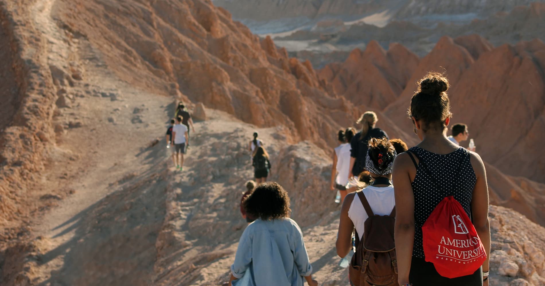 Students on a hike during a study abroad trip