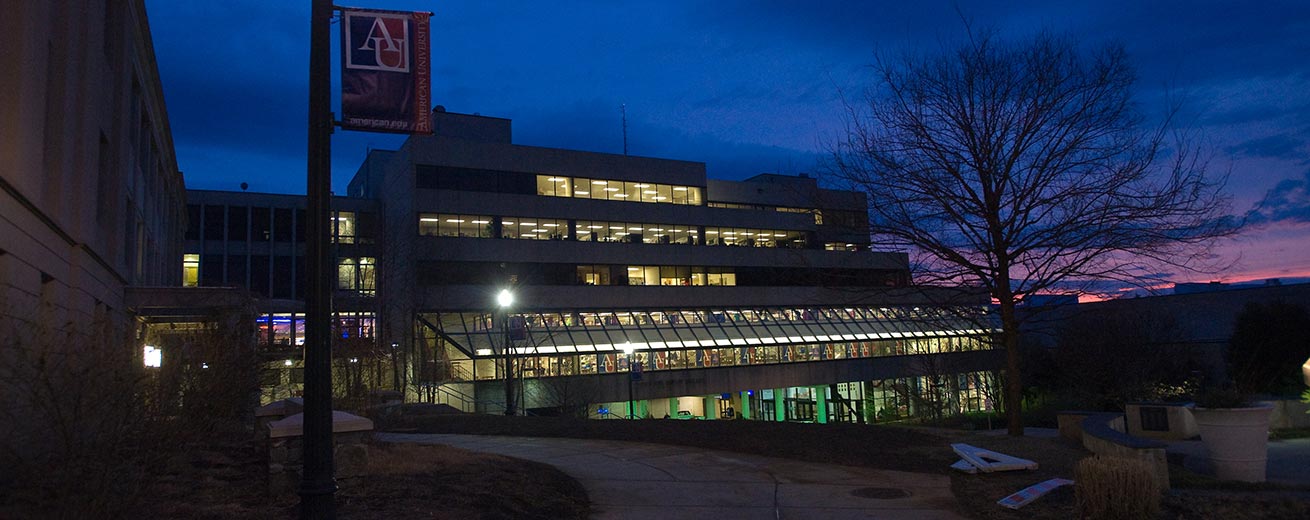 View of the Butler Pavilion at night