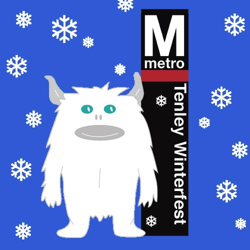 Illustration of Yeti by metro sign that reads "Tenleytown Winterfest"