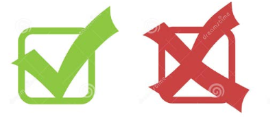 Example of pictogram of a checkmark and x mark