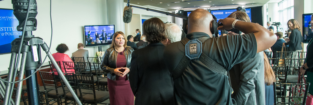 SPA Executive in Residence Capri Cafaro speaks to the media at the launch event for the Sine Institute of Policy and Politics