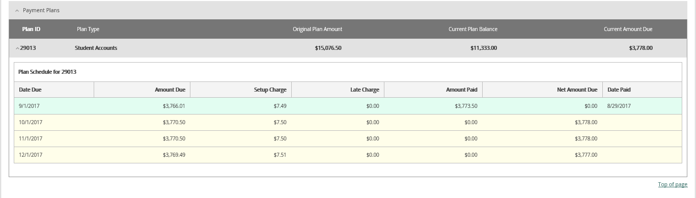 Payment plan tabs within Eagle Service 