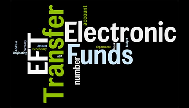 Word cloud showing words such as Electronic Funds Transfer, EFT, Account, etc.