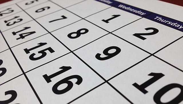 Calendar page with numbered days