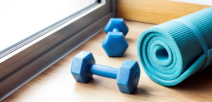 yoga mat and weights cropped