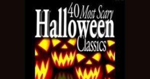 40 most scary halloween classics text on black background with glowing orange jack'o'lantern faces