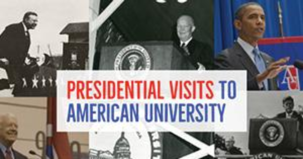 Collage of presidential visits to campus