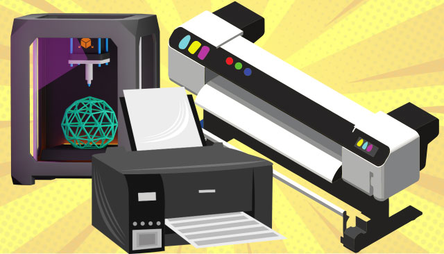 Poster printer, 3D printer, and digital printer.