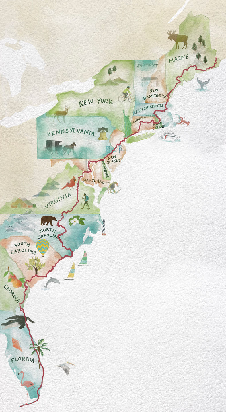 watercolor map of the east coast