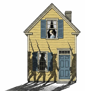 Shadow of soldiers cast on a house
