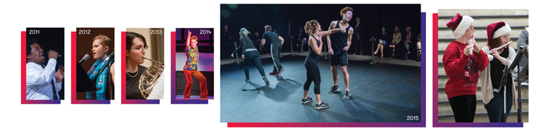 students play instruments, sing, dance, and participate in stage fighting