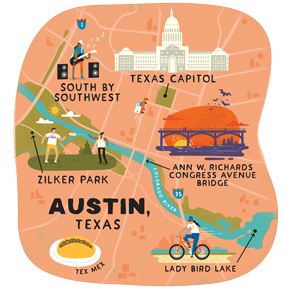 illustrated map of Austin, Texas
