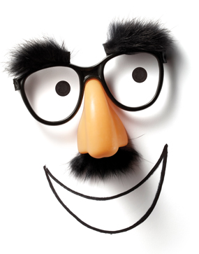 A comedic mask containing a fake nose, mustache, glasses, and eyebrows