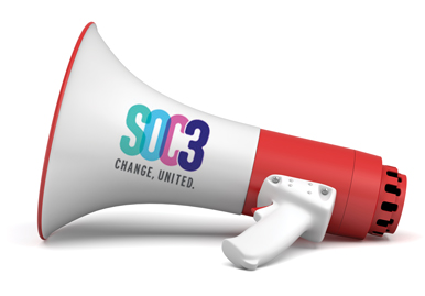 megaphone with SOC3 logo on the side