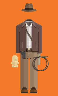 illustration of Indiana Jones's clothes, whip and fedora