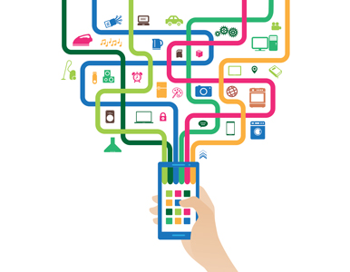 Six interconnected pathways protrude from illustrated phone