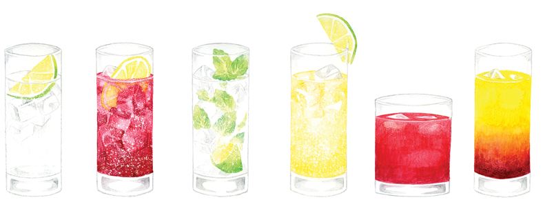 glasses of colorful mocktails