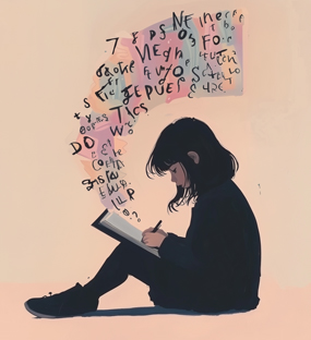illustration of young girl writing in a journal