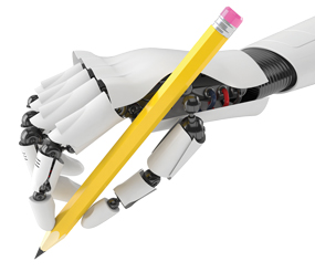 robot hand holding a pencil