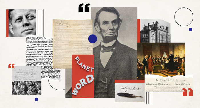 Illustration of Lincoln and JFK with text