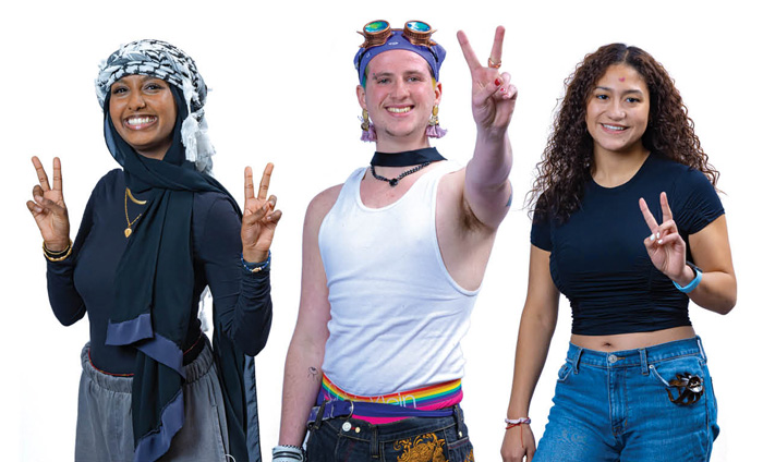 AU students flashing peace signs